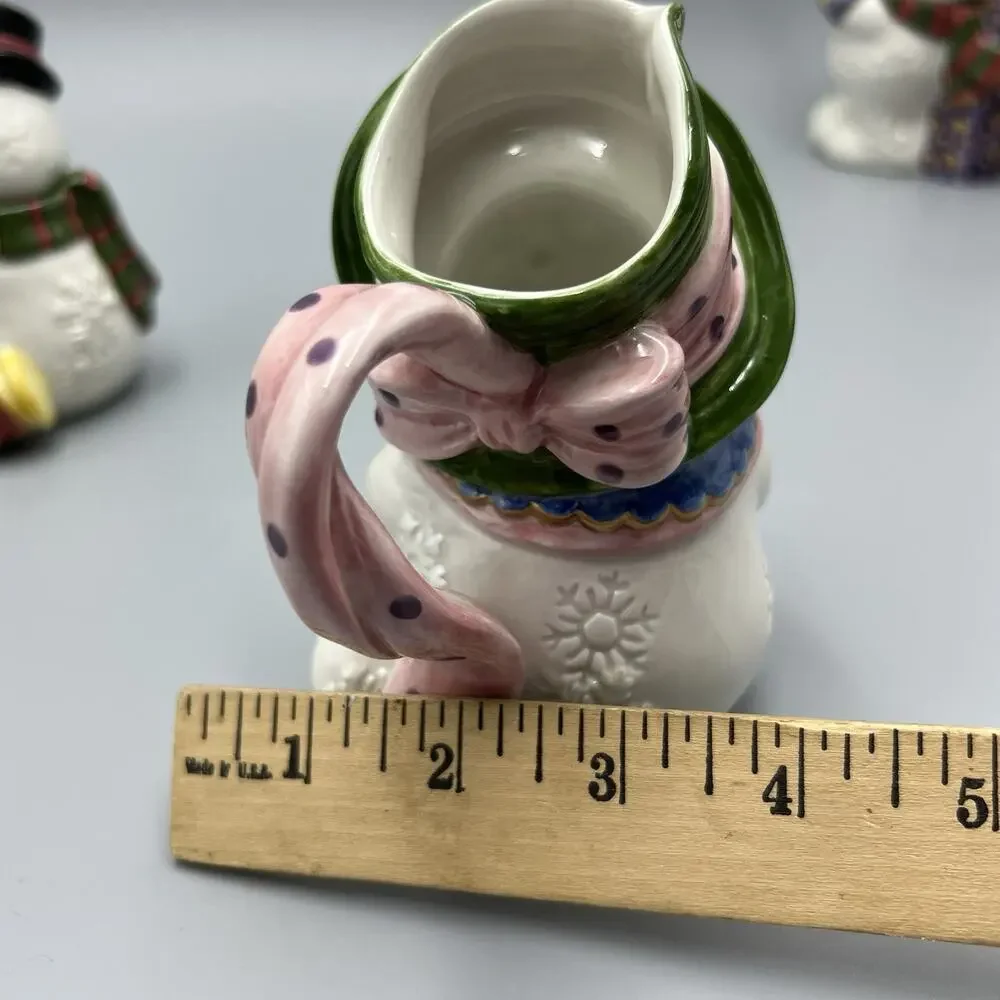 VTG Fitz & Floyd Frosty Folks Creamer Sugar‎ Spoon Set 90s Christmas Snowman